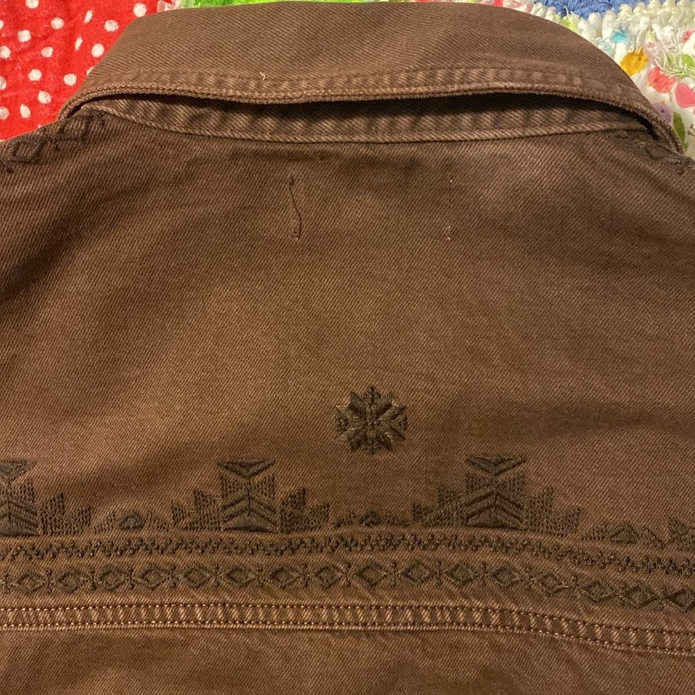 Stunning Dear John Embroidered Denim Spring Jacket Boxy Medium Chocolate Brown - Picture 8 of 8